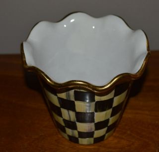 VINTAGE MACKENZIE - CHILDS CERAMIC COURTLY CHECK PLANTER - W/GOLD SCALLOPED RIM 4