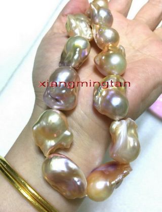 Aaaaa Rare Natural 19 " 30mm South Sea Baroque Purple Gold Pink Pearl Necklace