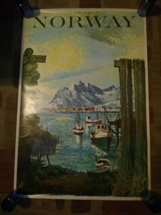 Vintage Tourist Travel Air Line Poster Norway 25.  5 In X 37.  5 Thorsen