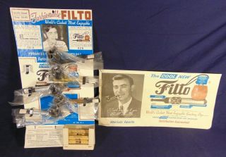 Vintage Filto Pipe Store Counter Display 5 Pipes Stag Steed 7 Filter Packs & Ad