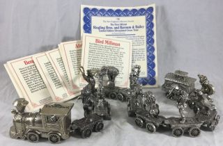 Vtg 1989 Ltd Ed Ringling Bros 12 Piece Circus Train Silver Plated Cards Certi.