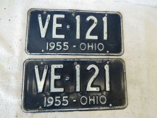 Vintage 1955 Ohio Automobile License Plate Set Ve 121