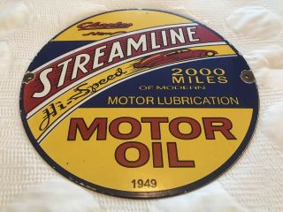 Vintage Streamline Motor Oil Porcelain Sign,  Gas Station,  Pump Plate,  Gasoline