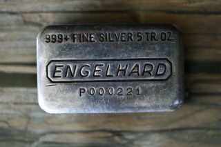 Vintage Engelhard 5 Oz Silver Bar - 8th Series Low Serial Stamp And Toning