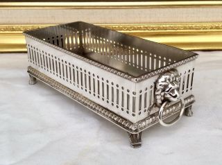 Rare Antique Silver On Copper Footed Biscuit Tray Lionsheads Handles C1920