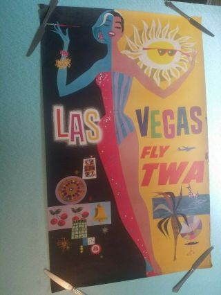 Vintage Travel Poster Twa Las Vegas Nv 1950s 1960s Airport Plane Rare