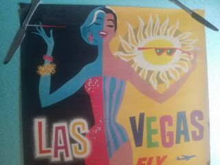 Vintage Travel Poster TWA Las Vegas NV 1950s 1960s Airport Plane Rare 2