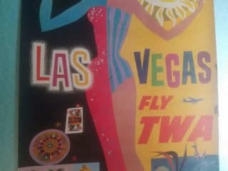 Vintage Travel Poster TWA Las Vegas NV 1950s 1960s Airport Plane Rare 3