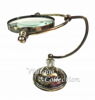 Vintage Antique Desktop Magnifying Glass Brass Base Nautical Decor Magnifier