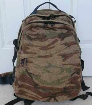 Rare Vintage King Of The Mountain Sports Backpack Wool Camo Hunting Made In Usa