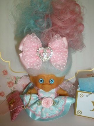 Dam C64 Troll Doll 1960s Vintage 2 - 1/2 " Pink Blue Mohair & Artist Glass Eyes
