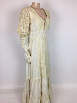 Vintage 1970 ' s Gunne Sax Women ' s dress 18 Victorian White Wedding Maxi Long V4 - 4 5
