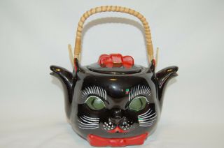 Shafford Black Cat Rare Double Spouted Teapot Japan Vintage 1950s Redware