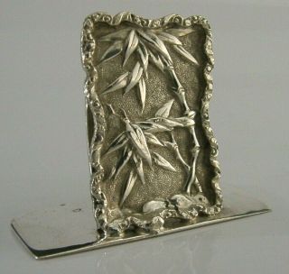 Rare Chinese Export Solid Silver Menu Holder C1900 Bamboo