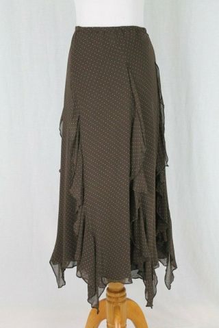Vintage Liz Claiborne Skirt Frilled Brown Silk Handkerchief Hem Skirt Skirt 4 S