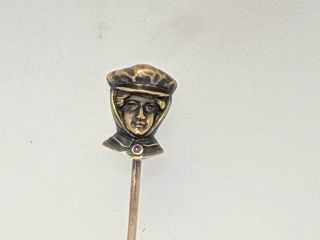 Antique Victorian 14k Yellow Gold Ladies Head Ruby Stick Pin