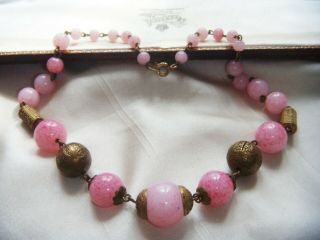 Signed Vintage Art Deco Peking Glass Decorative Metal Beads Neiger Bros Necklace