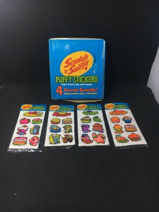 Rare Full Box Vintage 1983 Gordy Scratch N Sniff Puffy Stickers Fruit Nos 4 Dif