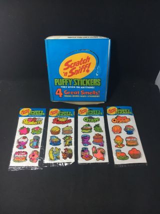 RARE Full Box Vintage 1983 Gordy Scratch N Sniff Puffy Stickers Fruit NOS 4 Dif 2