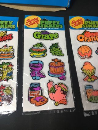 RARE Full Box Vintage 1983 Gordy Scratch N Sniff Puffy Stickers Fruit NOS 4 Dif 4