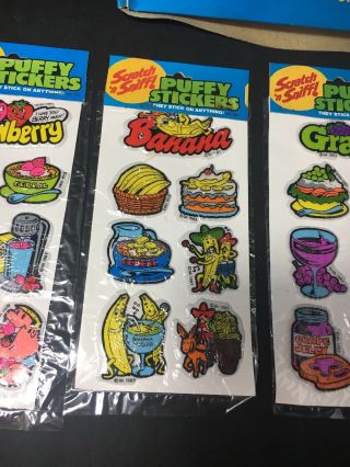 RARE Full Box Vintage 1983 Gordy Scratch N Sniff Puffy Stickers Fruit NOS 4 Dif 5