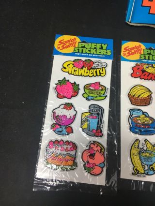 RARE Full Box Vintage 1983 Gordy Scratch N Sniff Puffy Stickers Fruit NOS 4 Dif 6