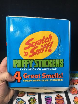 RARE Full Box Vintage 1983 Gordy Scratch N Sniff Puffy Stickers Fruit NOS 4 Dif 8