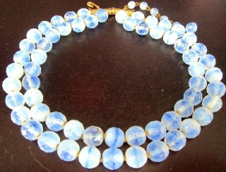 Hattie Carnegie Givre Ice Blue Glass Beaded Necklace