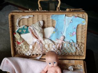 Vintage Vogue Ginnette Painted Eye Doll Gift Set in Wicker Basket 3