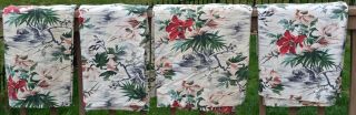 Vintage Barkcloth Drapes Curtains Pleated (4) Panels | (2) Pair Tropical & Birds