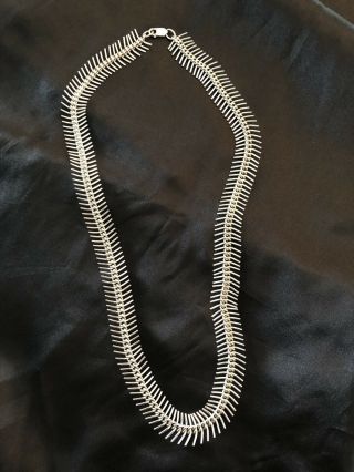 Sterling Silver Fish Bone Necklace - - - Vintage - - Very Unusual