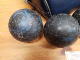 Vintage Ladies Candlepin Bowling Ball Set 4 Blue Gladding Balls Bag Shoes 2