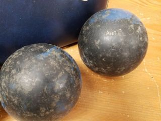 Vintage Ladies Candlepin Bowling Ball Set 4 Blue Gladding Balls Bag Shoes 3