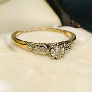 Art Deco 18ct,  Gold & Platinum Diamond Solitaire 0.  20ct Engagement Ring,  C1920