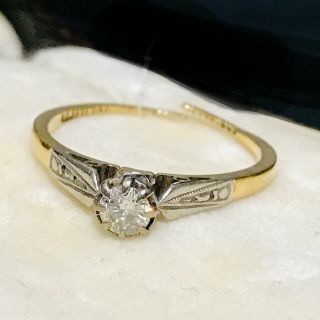 Art Deco 18ct,  Gold & Platinum Diamond solitaire 0.  20ct engagement ring,  C1920 4