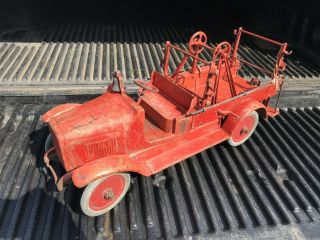 Vintage Buddy L Fire Toy Pressed Steel Hose Ladder Truck