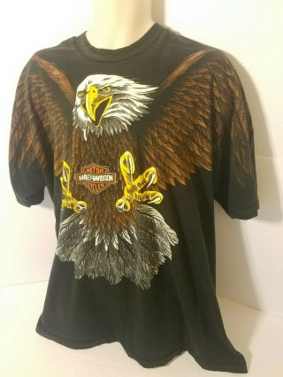Vtg 1993 Harley - Davidson Big Eagle All Over Print Mens 3xl 90s Rare T - Shirt Tee