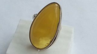 Awesome Huge Vintage Russian Ring Sterling Silver 925 Egg Yolk Amber Size 7.  5