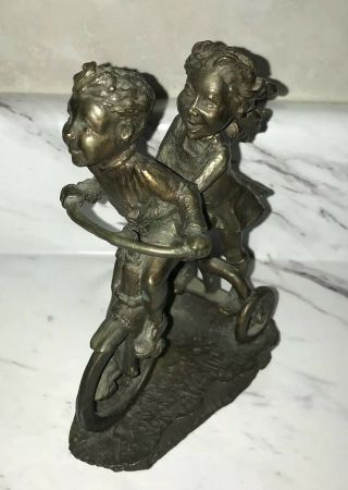 Vintage Mark Hopkins " Boy & Girl On The Bicycle “ Bronze Sculpture