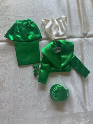 Vintage Barbie Doll Clothing Theatre Date Outfit Green Satin Theater 1963
