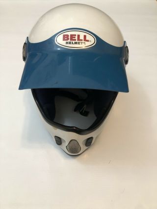 Vtg Bell Moto 4 1980s Motorcycle Motocross Helmet White/blue 7 1/2