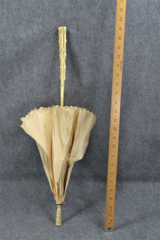 Antique Parasol Umbrella Metal Ribs Silk Top Small 24 " Carved Handle
