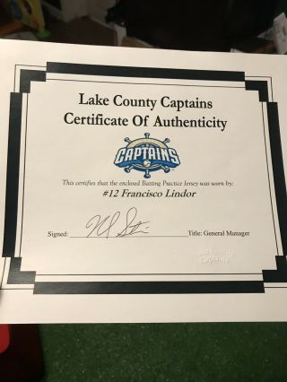 Rare Francisco Lindor Game Worn Signed Jersey Lake County Captains Indian 5