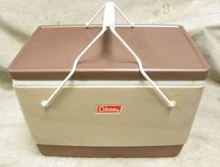 Vtg 6/79 Coleman Metal Ice Chest Cooler With Picnic Basket Type Handles (a20)
