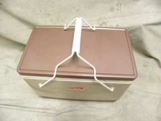 Vtg 6/79 Coleman Metal Ice Chest Cooler With Picnic Basket Type Handles (A20) 3