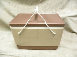 Vtg 6/79 Coleman Metal Ice Chest Cooler With Picnic Basket Type Handles (A20) 6