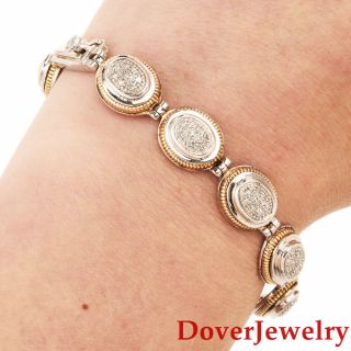 Estate Diamond 14k Gold Sterling Silver Cluster Rope Link Bracelet 20.  3 Grams Nr