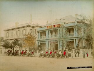 RARE ALBUMEN JAPAN 1880 ' s STREET PROCESSION AND ORIENTAL HOTEL KOBE 2