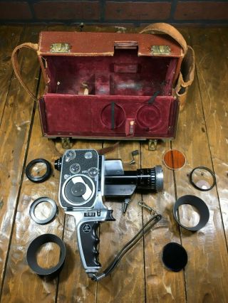 Vintage Bolex P1 Paillard Reflex Zoom 8mm Movie Camera & Leather Case w/ 3