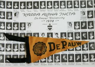 Vtg 1950s De Pauw University Kappa Alpha Theta Photograph 1958 Pennant